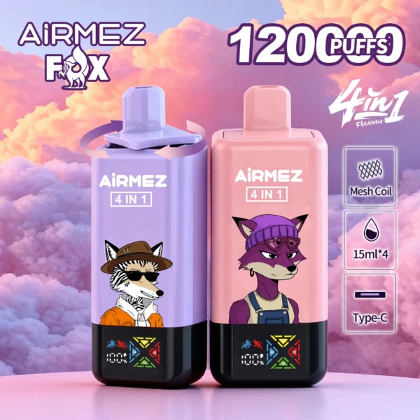 Airmez Fox 4-in-1 120K Jednorazowy E-Papieros 2% – 120000 Puffs | 4 Smaki w 1 Urządzeniu